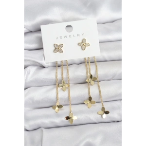 BFS Lotus Model Gold Renk Pirinç Sallantılı Kadın Küpe