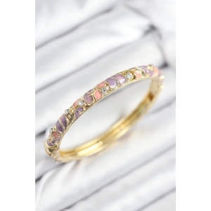 BFS Mineli Pirinç Zirkon Taşlı Pembe Mor Çiçek Motifli Gold Kadın Kelepçe