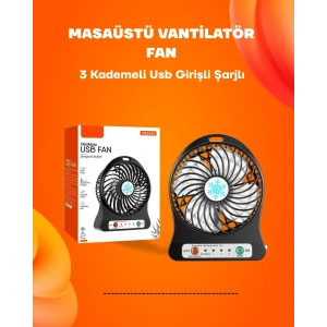BFS Mini Vantilatör Masaüstü – USB Girişli, Şarjlı, 3 Kademe, Sessiz Motor, Işıklı