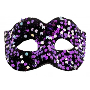 BFS   Mor Renk Arkadan Lastikli Pul Payet İşlemeli Balo After Parti Maskesi