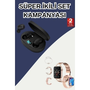 BFS Nabız Ölçer Hediye Bileklikli Akıllı Saat ve Dijital Göstergeli Bluetooth Kulaklık Çoklu Şarj Girişi