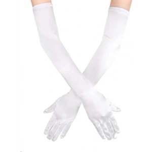 BFS Nessiworld  Beyaz Renk Dirseğe Kadar Uzun Kumaş Eldiven 40 cm