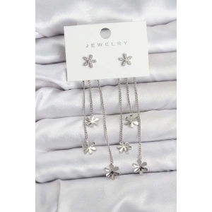 BFS Papatya Model Gümüş Renk Pirinç Sallantılı Kadın Küpe