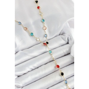 BFS Pirinç Asorti Model Gold Renk Zirkon Taşlı Y Kolye