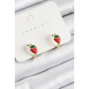 BFS Pirinç Çilek Model Gold Renk Çocuk Küpe