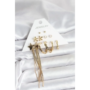 BFS Pirinç Gold Renk 6 Çift Kadın Küpe Seti