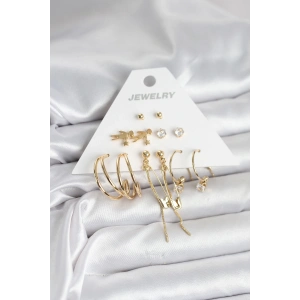 BFS Pirinç Gold Renk 6 Çiftli Kadın Küpe Seti