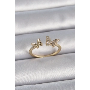 BFS Pirinç Gold Renk Ayarlanabilir Zirkon Taşlı Kelebek Model Kadın Yüzük