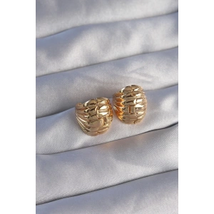 BFS Pirinç Gold Renk Tırtıklı Minimal Bombeli Tasarım Küpe