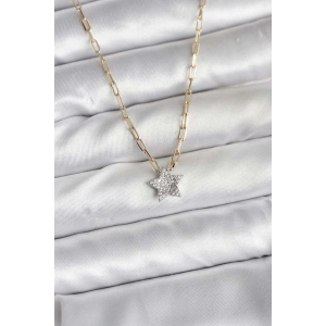BFS Pirinç Gold Renk Zincirli Zirkon Taşlı Minimal Yıldız Model Kadın Kolye