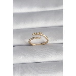 BFS Pirinç Gold Renk Zirkon Taş Detay Kalp Model Kadın Yüzük