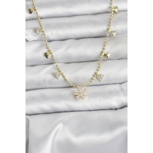 BFS Pirinç Gold Renk Zirkon Taşlı Çiçek Model Kadın Kolye