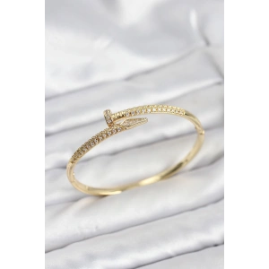 BFS Pirinç Gold Renk Zirkon Taşlı Çivi Model Kadın Kelepçe Bileklik