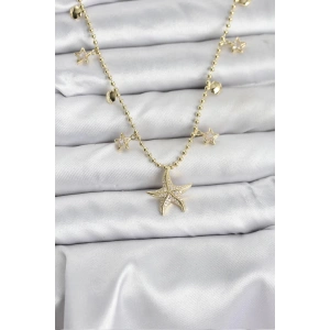 BFS Pirinç Gold Renk Zirkon Taşlı Deniz Yıldızı Model Kadın Kolye
