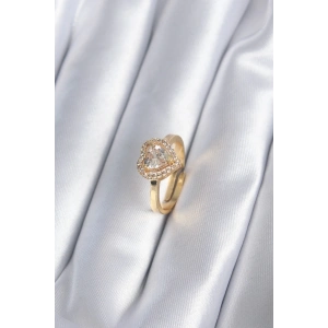 BFS Pirinç Gold Renk Zirkon Taşlı Kalp Charm Model Kadın Yüzük