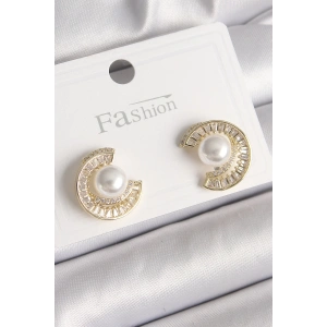 BFS Pirinç Gold Renk Zirkon Taşlı Salyangoz Model İnci Detay Kadın Küpe