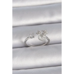 BFS Pirinç Gümüş Renk Ayarlanabilir Zirkon Taşlı Yıldız Model Kadın Yüzük