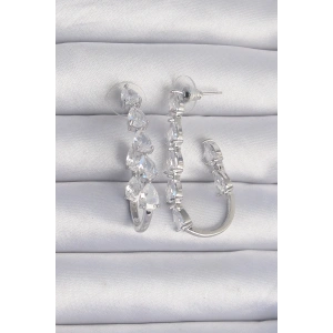 BFS Pirinç Gümüş Renk Damla Zirkon Taş Tasarımlı Küpe