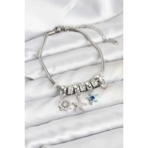 BFS Pirinç Gümüş Renk Deniz Tema Charmlı Kadın Bileklik