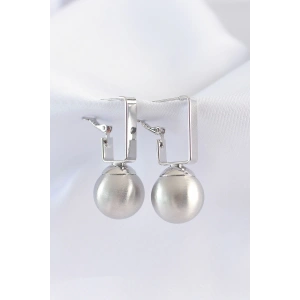 BFS Pirinç Gümüş Renk Dikdörtgen Detay Oval Küpe