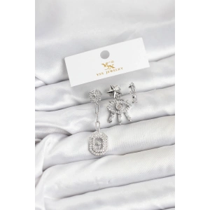 BFS Pirinç Gümüş Renk Göz ve Kutup Yıldızı Model YSX Trio Küpe Seti