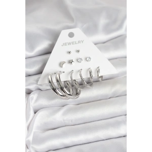 BFS Pirinç Gümüş Renk Halka Modelli 6 Çift Kadın Küpe