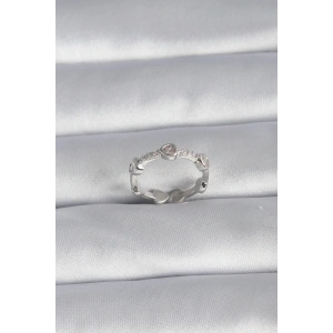 BFS Pirinç Gümüş Renk Kalp Model Zirkon Taş Detay Kadın Yüzük