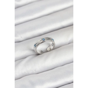 BFS Pirinç Gümüş Renk Mavi Zirkon Taşlı Kutup Yıldızı Model Kadın Yüzük