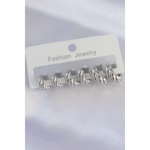 BFS Pirinç Gümüş Renk Minimal Tırtıklı Küpe Seti