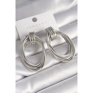 BFS Pirinç Gümüş Renk Oval Model Kadın Küpe