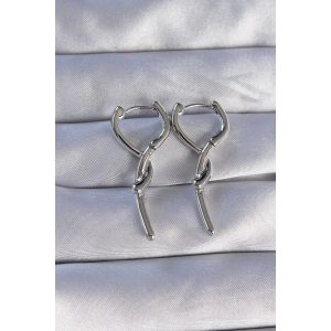 BFS Pirinç Gümüş Renk Sarmal Çubuk Tasarımlı Uzun Küpe