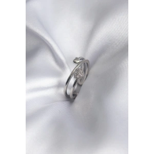 BFS Pirinç Gümüş Renk Zirkon Taş Detay Kalp Model Kadın Yüzük