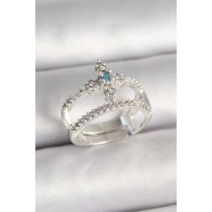 BFS Pirinç Gümüş Renk Zirkon Taşlı Ayarlanabilir Model Kadın Yüzük