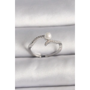 BFS Pirinç Gümüş Renk Zirkon Taşlı Ayarlanabilir Yüzük