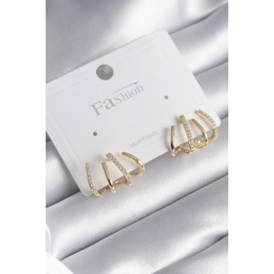 BFS Pirinç Gümüş Renk Zirkon Taşlı Çatal Model Kadın Küpe