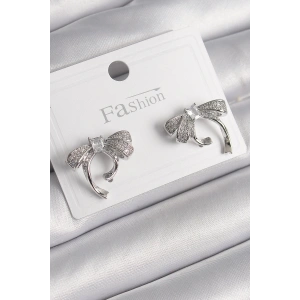 BFS Pirinç Gümüş Renk Zirkon Taşlı Fiyonk Model Kadın Küpe