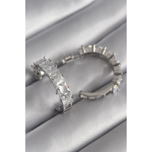 BFS Pirinç Gümüş Renk Zirkon Taşlı Halka Model Kadın Küpe