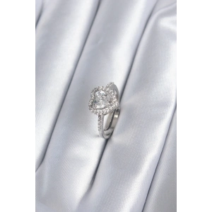 BFS Pirinç Gümüş Renk Zirkon Taşlı Kalp Charm Model Kadın Yüzük