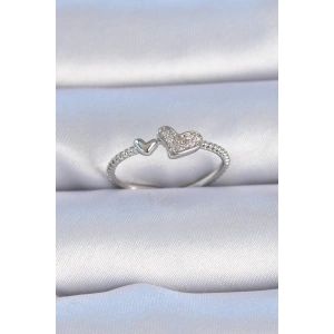 BFS Pirinç Gümüş Renk Zirkon Taşlı Kalp Model Kadın Yüzük