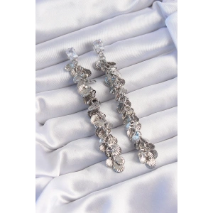 BFS Pirinç Gümüş Renk Zirkon Taşlı Minimal Deniz Kabuklu Sallantılı Küpe