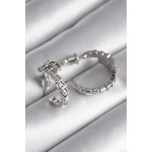 BFS Pirinç Gümüş Renk Zirkon Taşlı Yılan Model Kadın Küpe