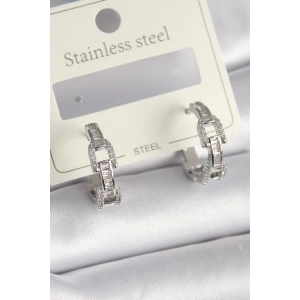 BFS Pirinç Gümüş Renk Zirkon Taşlı Zincir Model Kadın Küpe