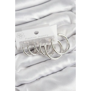 BFS Pirinç Halka Model Gümüş Renk Kadın Set Küpe