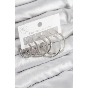 BFS Pirinç Halka Model Gümüş Renk Kadın Set Küpe