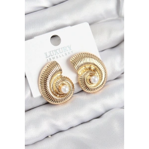 BFS Pirinç İnci Detaylı Girdap Model Gold Renk Kadın Küpe