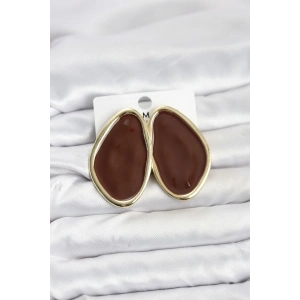 BFS Pirinç Kahverengi Mineli Damla Model Vintage Plaka Kadın Küpe