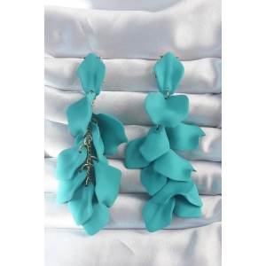 BFS Pirinç Turkuaz Renk Sallantılı Yaprak Model Küpe