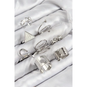 BFS Pirinç Üçgen Model Gümüş Renk Kadın Yüzük Kombin Set