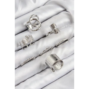 BFS Pirinç Yaprak Model Gümüş Renk Kadın Yüzük Kombin Set