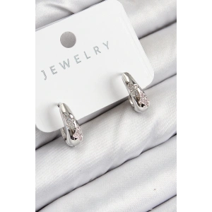 BFS Pirinç Zirkon Taş Desenli Model Gümüş Renk Kadın Küpe